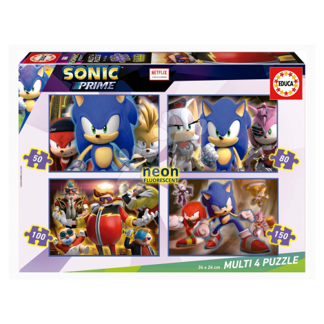 Puzzle Multi 4 Sonic Prime Educa 50-80-100-150 dielov svietiace od 5 rokov