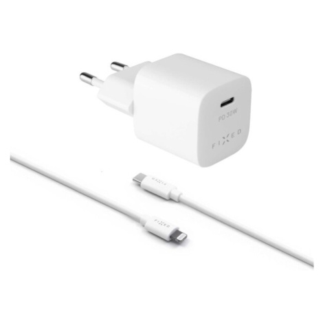 Set sieťovej nabíjačky FIXED Mini s USB-C výstupom a USB-C/Lightning kábla, podpora PD, 1.2 mete