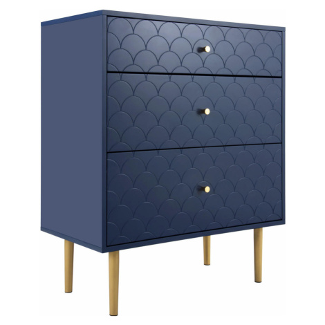 Modfu KOMODA z drevotriesky a kovu 75x40x89 cm námornícka modrá s 3 zásuvkami a tichým výsuvom