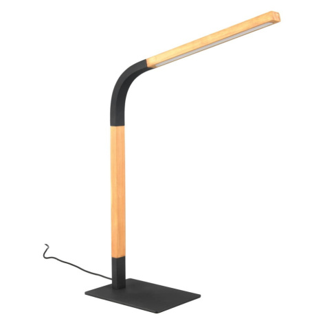 LED stmievateľná stolová lampa v čiernej a prírodnej farbe s dreveným tienidlom (výška 73,5 cm)  TRIO