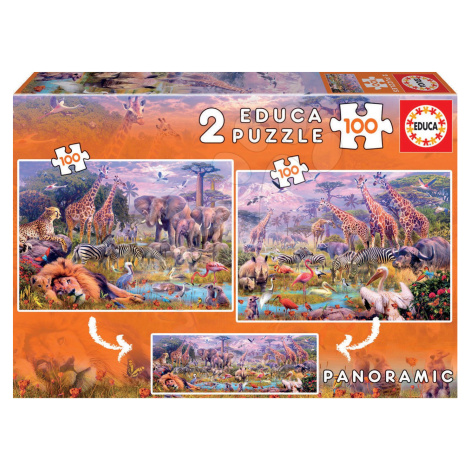 Puzzle panoramatické Divoké zvieratá Educa 2x100 dielov od 6 rokov