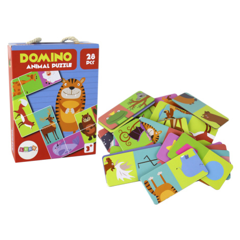 Logická hra Puzzlové obojstranné domino so zvieratami 10cm x 5cm 28 dielov