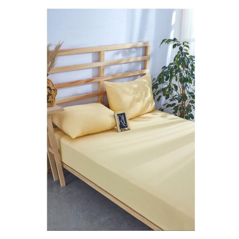 Žlté napínacie bavlnené plachta a obliečka na vankúš v súprave 180x200 cm – Mila Home