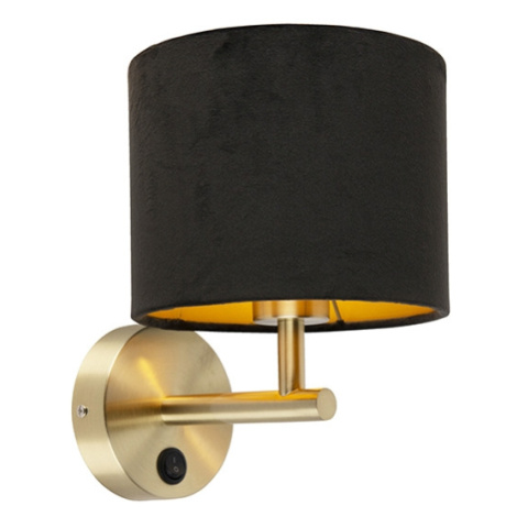 Klasická nástenná lampa zlatá s čiernym velúrovým tienidlom - Combi QAZQA