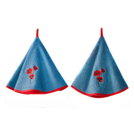 Súprava 2 froté okrúhlych utierok s výšivkou vlčích makov