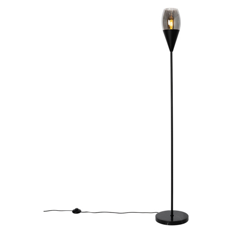 Moderná stojaca lampa čierna s dymovým sklom - Drop QAZQA