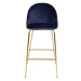Súprava 2 modrých barových stoličiek so zamatovým poťahom s nohami farby mosadze House Nordic La