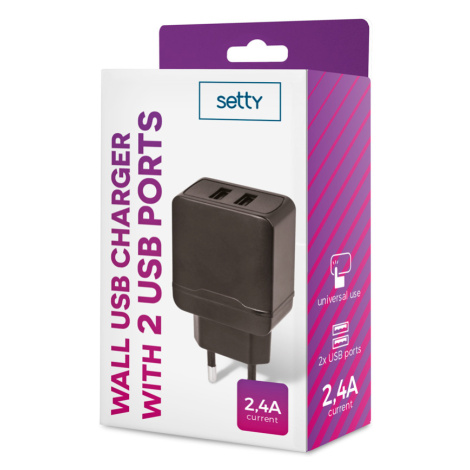 Sieťová nabíjačka Setty 2 USB 2,4A čierna