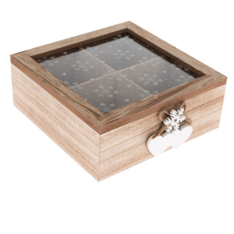 Drevený box so 4 priehradkami Snowflake, 18 x 18 x 7 cm