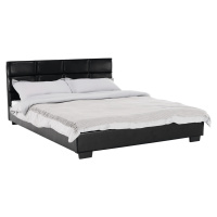 Manželská posteľ s roštom, 160x200, čierna ekokoža, MIKEL