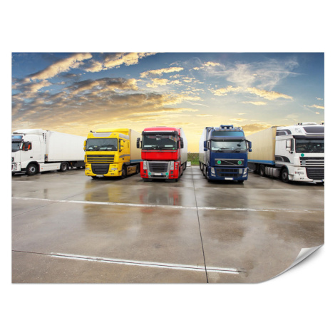 Muralo FOTOTAPETA Pre Obývačku Kamióny Parkovanie Západ Slnka 350 x 256 cm