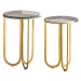 Estila Art-deco set dvoch okrúhlych príručných stolíkov Corbusier s kovovými nohami zlatej farby