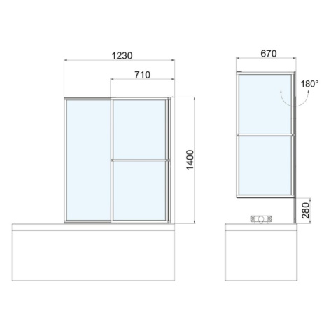 POLYSAN - OLBIA vaňová zástena s pneumatickým zdvihom, š.1230mm, čierna matná, číre sklo 30317B