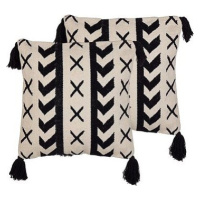 BELIANI, Súprava dvoch bavlnených vankúšov s geometrickým vzorom a strapcami 45 × 45 cm béžová/č