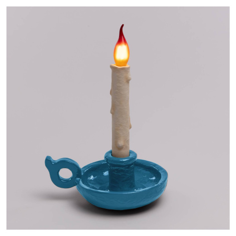 Stolová LED lampa Grimm Bugia tvar sviečky modrá SELETTI