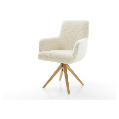 DELIFE Jedálenská stolička Heira-Flex s opierkami teddy látka béžová drevená podstava hranatá pr