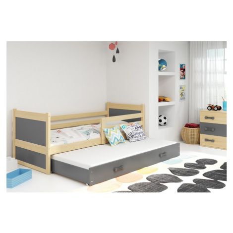 Expedo Detská posteľ FIONA P2 + matrac + rošt ZADARMO, 90x200 cm, borovica/grafit
