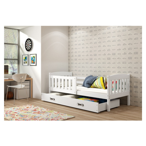 Expedo Detská posteľ FLORENT P1 + ÚP + matrac + rošt ZADARMO, 90x200 cm, biela, biela