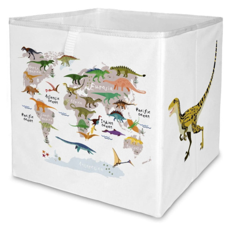 Biely látkový detský organizér na hračky 32x32x32 cm Dino World Map – Butter Kings