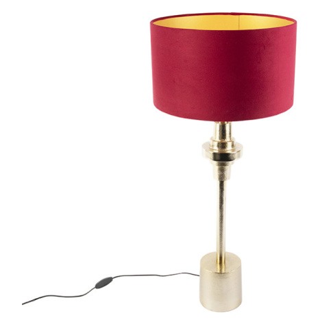 Stolová lampa v štýle art deco so zamatovým odtieňom červená 35 cm - Diverso QAZQA