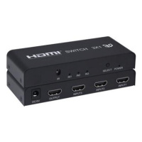 PremiumCord HDMI switch 3:1 kovový s diaľkovým ovládačom a napájacím adaptérom