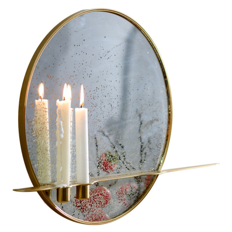Zrkadlo so stojanom na 2 sviečky, patinované, zlatý kovový rám, HAREO TYP 2 Tempo Kondela