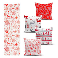 Súprava 4 vianočných obliečok na vankúš a behúň na stôl Minimalist Cushion Covers Red Snowflake