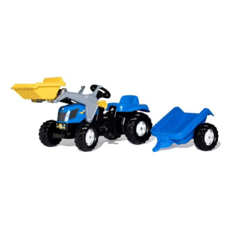 Rollytoys Šlapací traktor Rolly Kid New Holland modrý s nakladačom a vlečkou