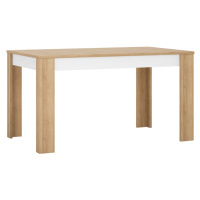 Jedálenský stôl LYOT03, rozkladací, dub riviera/biela s extra vysokým leskom, 140-180x85 cm, LEO