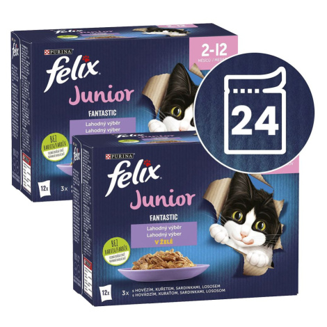 Felix Fantastic Junior kapsičky pre mačiatka hovädzie, kura, sardinky, losos v želé 24x85 g