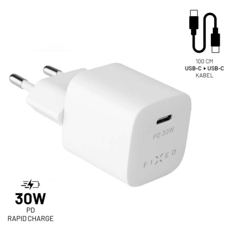 FIXED FIXC30M-CC-WH MINI S USB-C VYSTUPOM A USB-C/USB-C KABLA PODPORA PD, 1M, 30W, BIELY