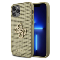 Guess PU Perforated 4G Glitter Metal Logo Zadný Kryt pre iPhone 12/12 Pro Gold