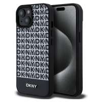 DKNY PU Leather Repeat Pattern Bottom Stripe MagSafe Zadný Kryt pre iPhone 15 Black