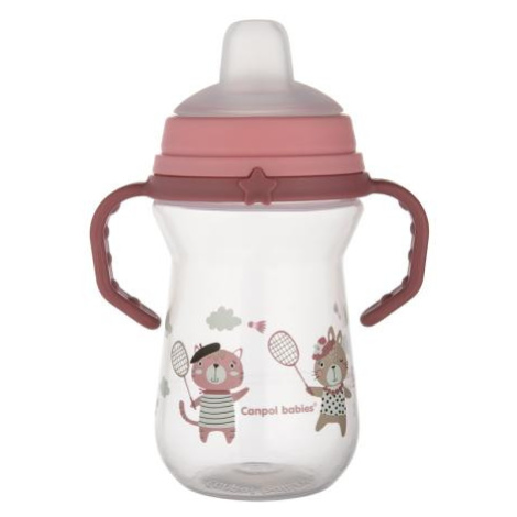 CANPOL BABIES Hrnček so silikónovým náustkom FirstCup Bonjour Paris 250ml ružový 6m+