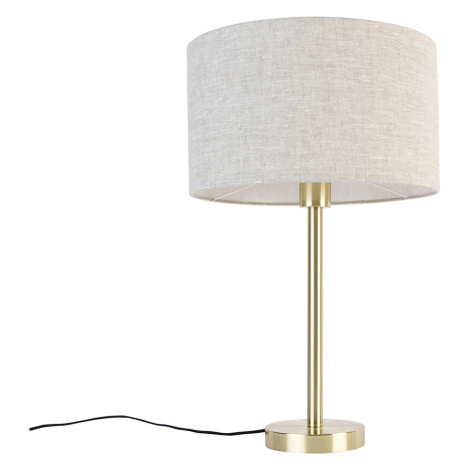 Klasická stolná lampa mosadz s tienidlom svetlošedá 35 cm - Simplo QAZQA
