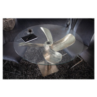Estila Okrúhly jedálenský stôl z kovu a skla v tvare lodnej skrutky v striebornom prevedení s ok