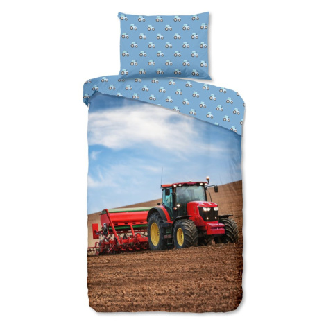 Good Morning Flanelové obliečky Good Morning Tractor 140x200/70x90 cm