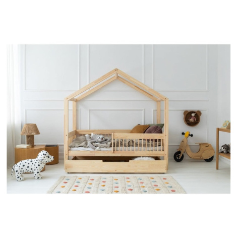 Domčeková detská posteľ z borovicového dreva s úložným priestorom a výsuvným lôžkom v prírodnej  Adeko