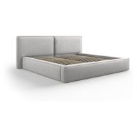 Svetlosivá čalúnená dvojlôžková posteľ s úložným priestorom a roštom 200x200 cm Arendal – Cosmop