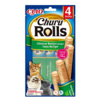 Maškrta pre mačky Inaba Churu Rolls cat Kura & Tuniak 4tuby 40g