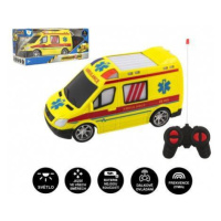 Auto RC ambulancie plast 20cm na diaľkové ovládanie 27MHz na batérie so svetlom v krabici 28x13x