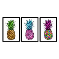 Sada obrazů Pineapple 3 ks 35x50 cm bílá