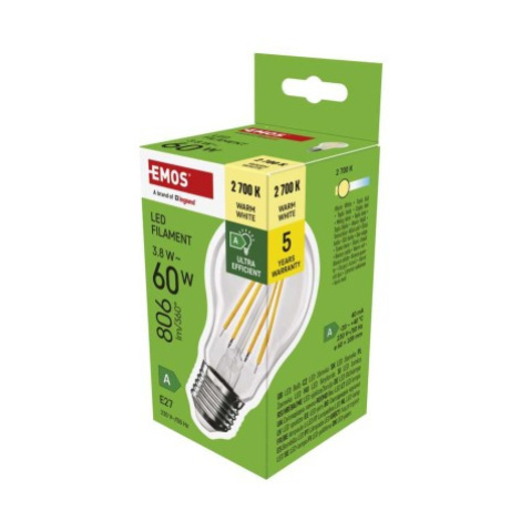 EMOS LED žiarovka Filament A60 / E27 / 3,8 W (60 W) /806 lm