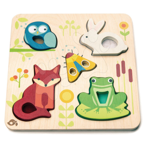 Drevené lesné zvieratká Touchy Feely Animals Tender Leaf Toys 5 ergonomických tvarov na doske od