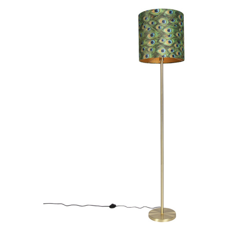 Stojaca lampa mosadzná s pávím tienidlom 40 cm - Simplo QAZQA