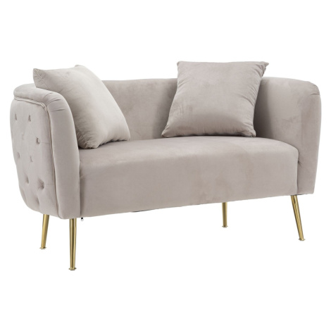 Estila Art deco obdĺžniková sivá čalúnená dvojmiestna sedačka Lienne a oblými opierkami na zlatý