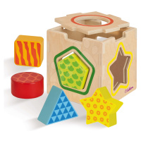 Drevená didaktická kocka Color Shape Sorting Box Eichhorn s 5 vkladacími tvarmi od 12 mes