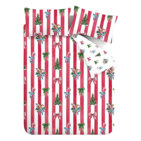Červené/biele obliečky na dvojlôžko/predĺžené 230x220 cm Christmas Stripe – Catherine Lansfield