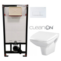 DEANTE Podstavný rám, pre závesné WC misy + SLIM tlačidlo bílé  + WC CERSANIT CLEANON CARINA + S
