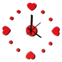 Nalepovacie nástenné hodiny, Srdce 3d diy, červené, 50-70cm